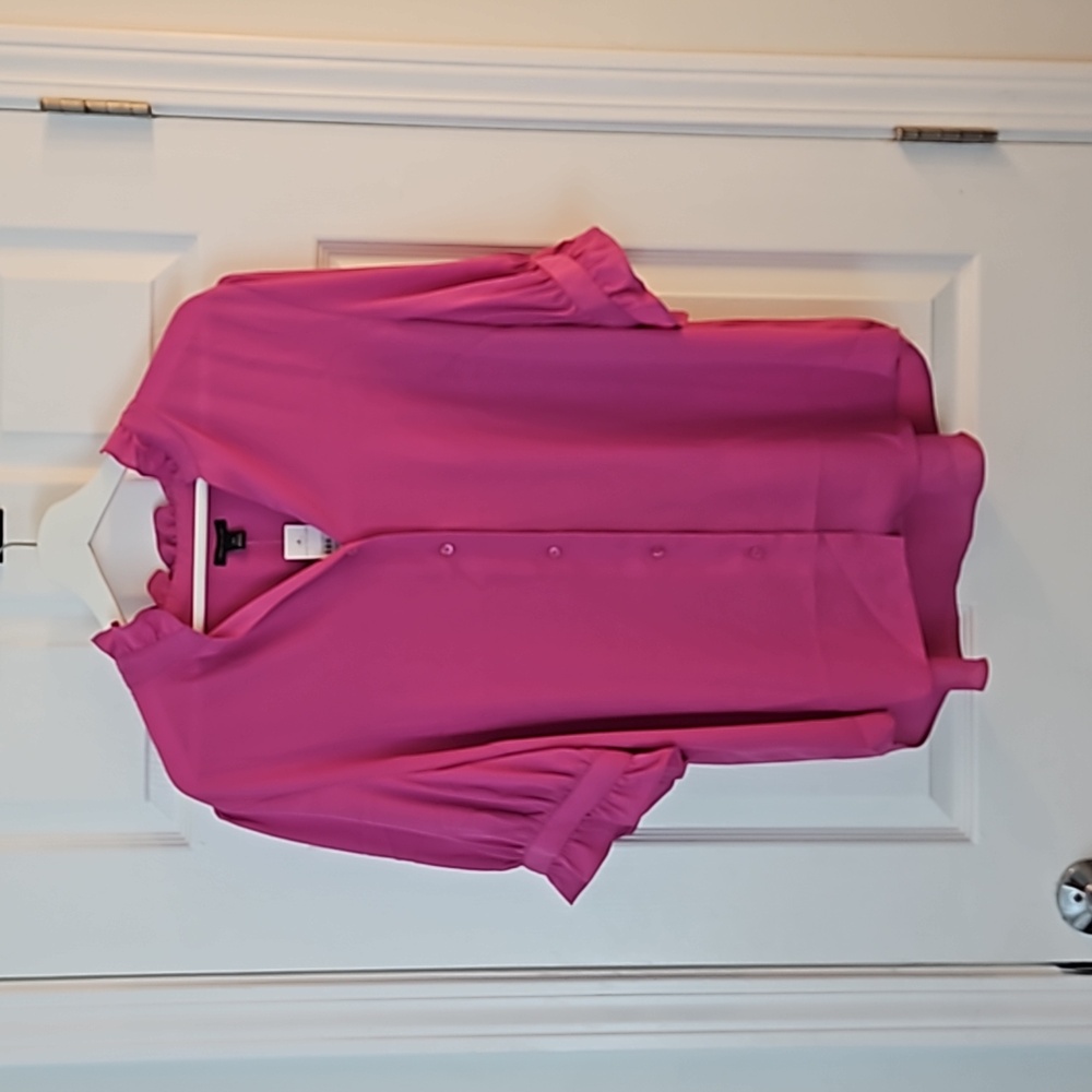 Ann Taylor, womens pink ruffle collar shirt, pink xxl